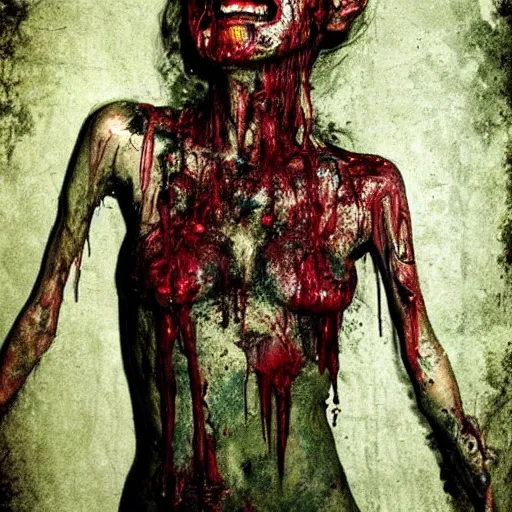 Prompt: horror art, deep bleeding decaying colors!, real life models!