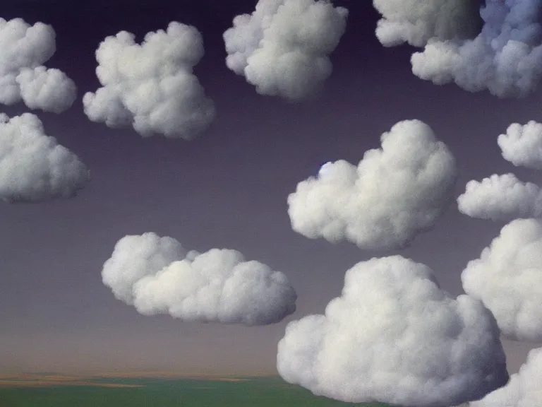 Prompt: man made out of clouds, painting by rene magritte, high detail, high resolution