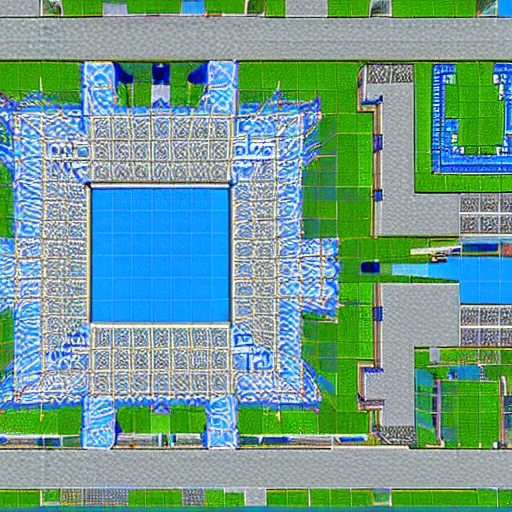 Image similar to a blue print of the Eiffel tower in Minecraft