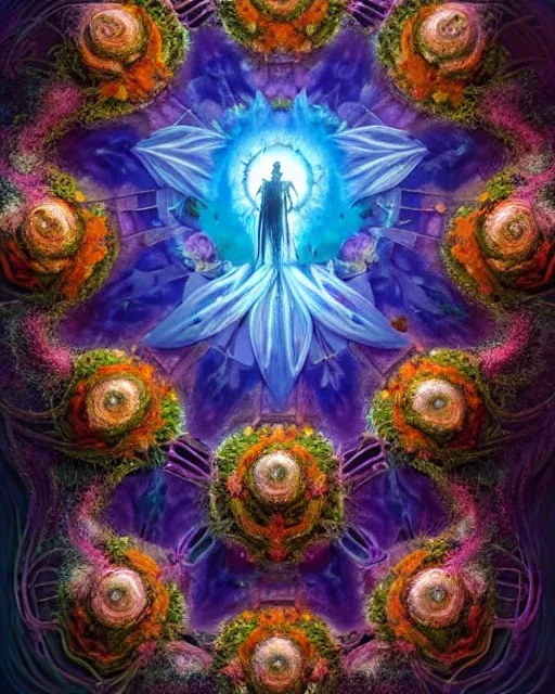 Image similar to the platonic ideal of flowers, rotting, insects and praying of cletus kasady carnage thanos dementor wild hunt doctor manhattan chtulu mandelbulb mandala howl's moving castle botw davinci heavy rain, d & d, fantasy, ego death, decay, dmt, psilocybin, concept art by greg rutkowski and ruan jia