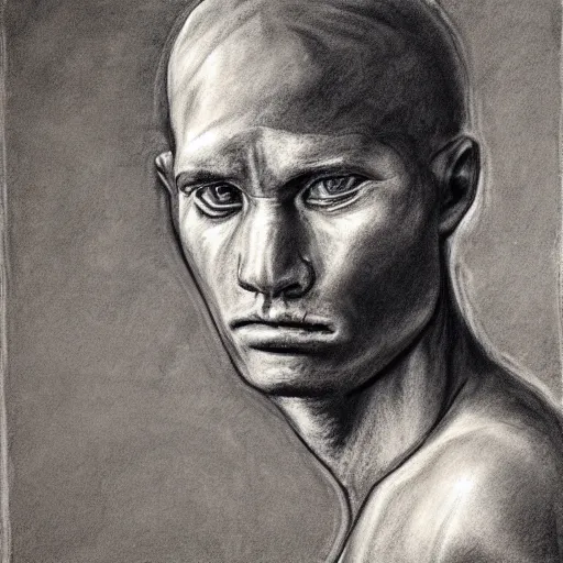 Prompt: Detailed portrait of a weary jarhead. Charcoal.