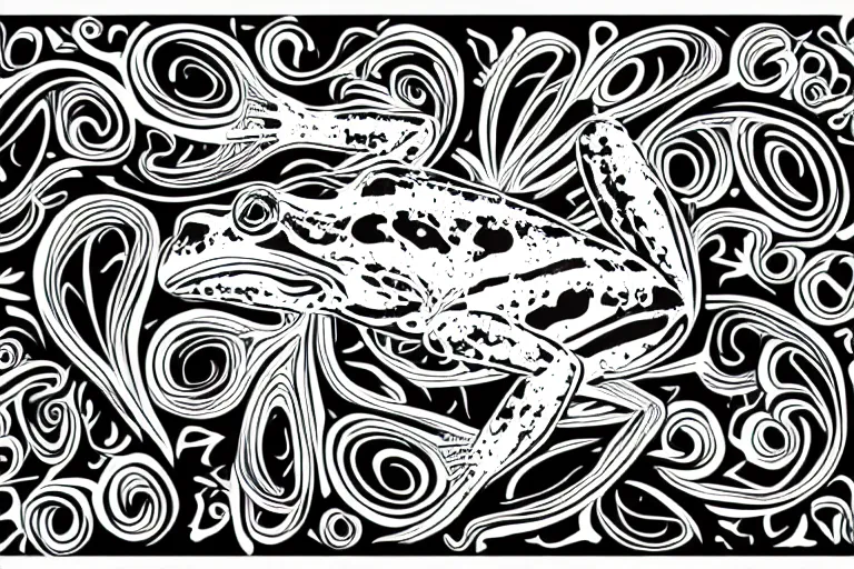 Image similar to beautiful frog, ornamental, fractal, ink draw, line art, vector art, outline