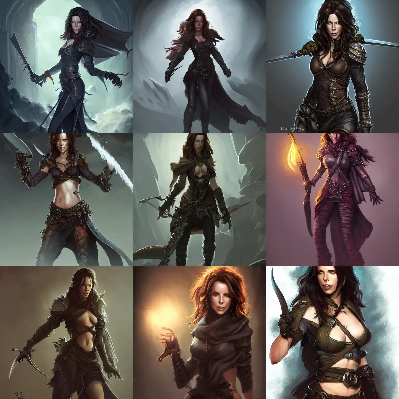 Prompt: dnd rogue girl with face kate beckinsale as jason, ledding dnd characters as argonauts, Colchians painting, dynamic lighting, photorealistic concept art, trending on art station, stunning visuals, creative, cinematic, ultra detailed