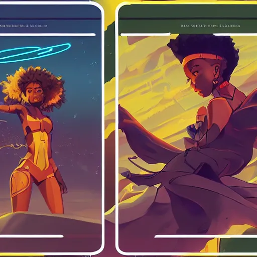 Prompt: a futuristic playing trading card info overlay afro futuristic border, vector behance hd jesper ejsing, rhads, makoto shinkai, lois van baarle, ilya kuvshinov, rossdraws, hd, 3 2 k, ilya kuvshinov, gustav klimt