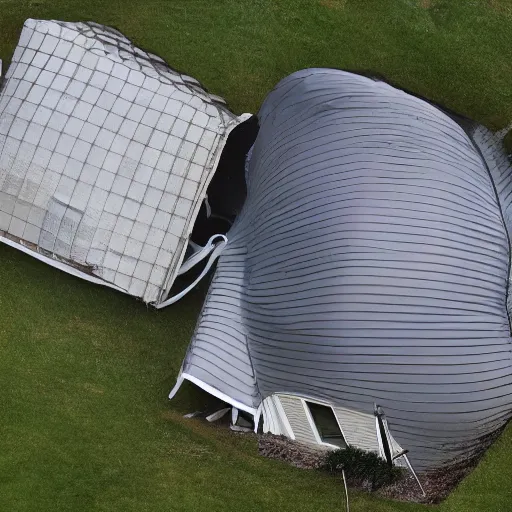 Image similar to a deflating house in a suburban neighborhood