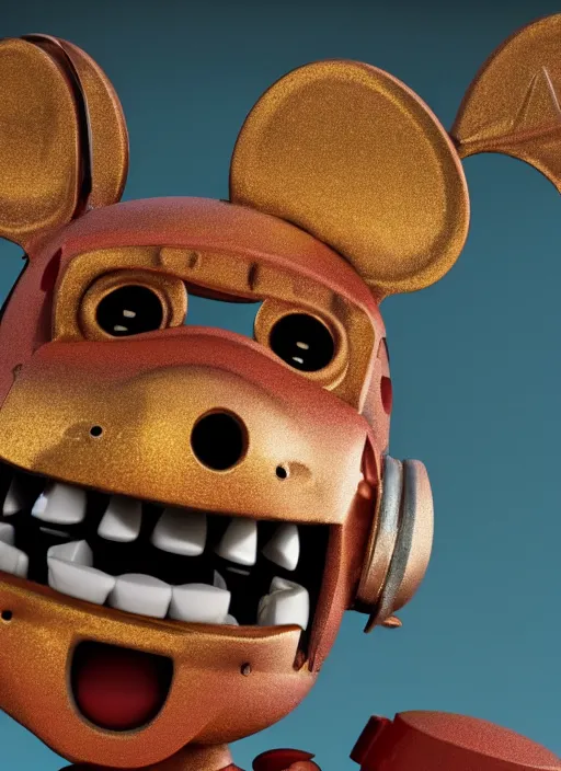 Prompt: closeup of a tin toy fnaf, depth of field, zeiss lens, detailed, symmetrical, centered, fashion photoshoot, by nicoletta ceccoli, mark ryden, lostfish, earl nore, hyung tae, frank frazetta, breathtaking, 8 k resolution, extremely detailed, beautiful, establishing shot, artistic, hyperrealistic, octane render