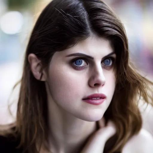 Image similar to closeup portrait of alexandra daddario in a smoky new york back street, photograph, natural light, detailed face, magazine, press, photo, Steve McCurry, David Lazar, CANON Eos C300, ƒ5.6, 50mm