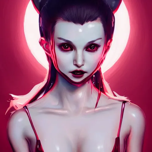 Image similar to a beautiful young japanese natalie portman alluring model in crop top, wearing a demonic latex mask that looks like an attractive succubus by guweiz and wlop and ilya kuvshinov and artgerm symmetrical eyes, aesthetic, gorgeous, stunning, attractive, artstation, deviantart, pinterest, digital art