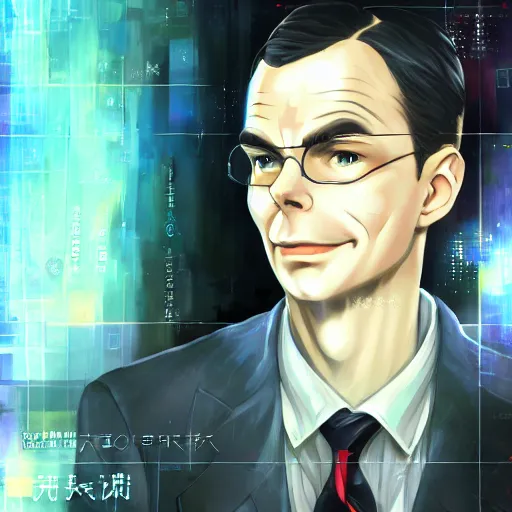 Image similar to portrait of alan turing, anime fantasy illustration by tomoyuki yamasaki, kyoto studio, madhouse, ufotable, trending on artstation