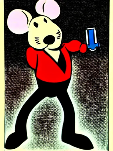 Image similar to an anthropomorphic mouse holding two guns, art by frank miller