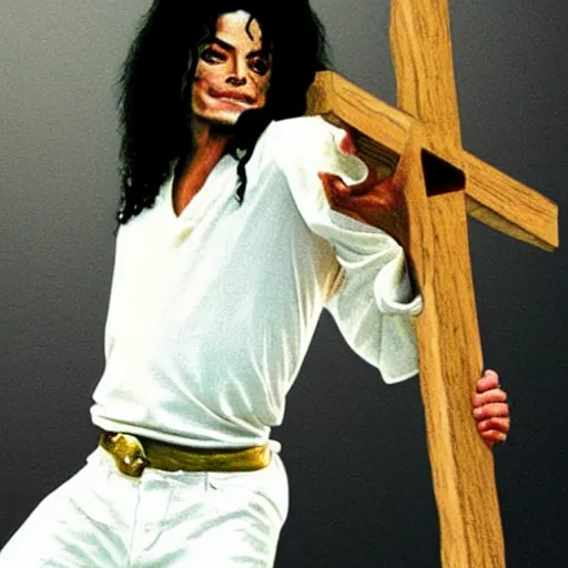 Image similar to michael jackson as jesus christ carrying a cross, realistic