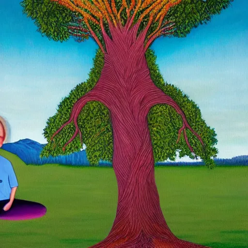 Image similar to A painting of mr mackey from south park meditating under a tree designed by flooko, alex grey,