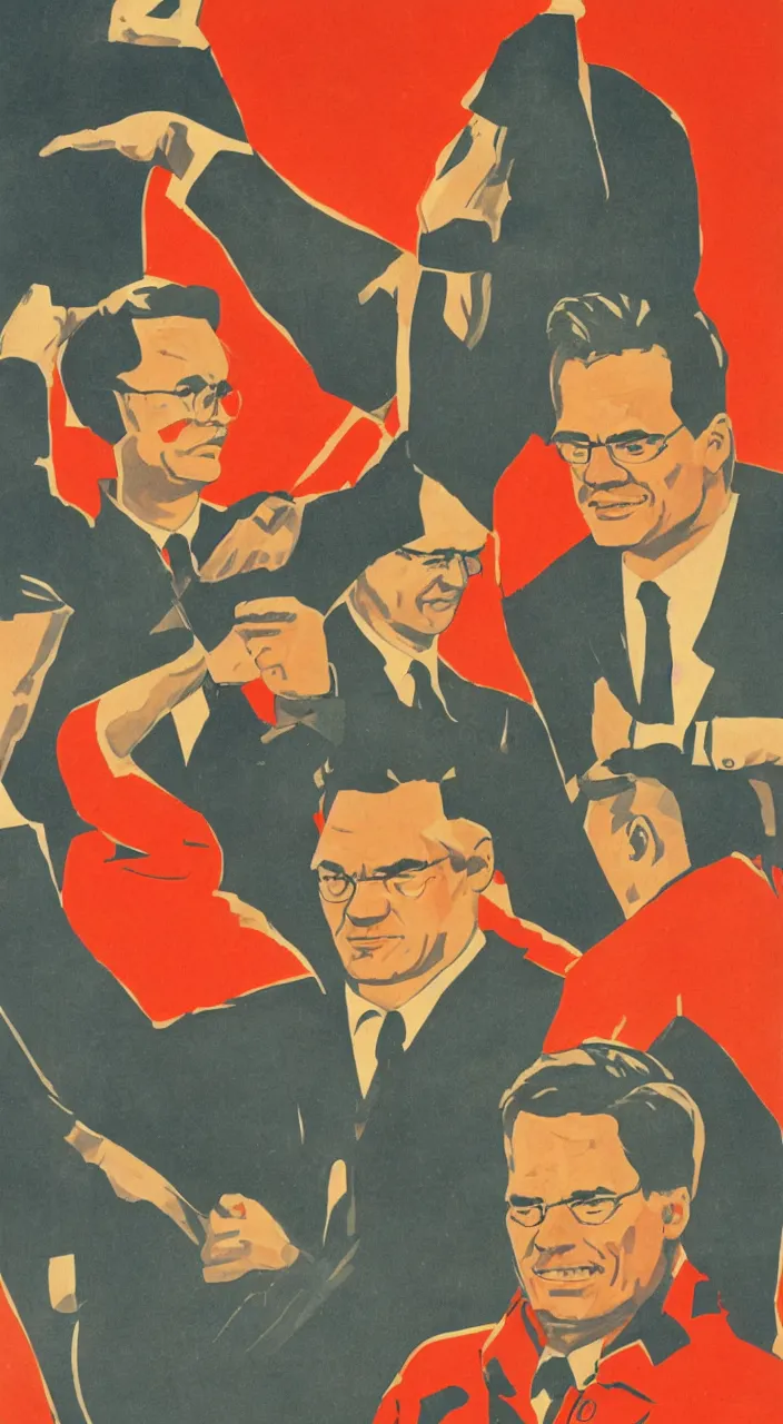 Prompt: Soviet propaganda poster illustration of Mark Rutte