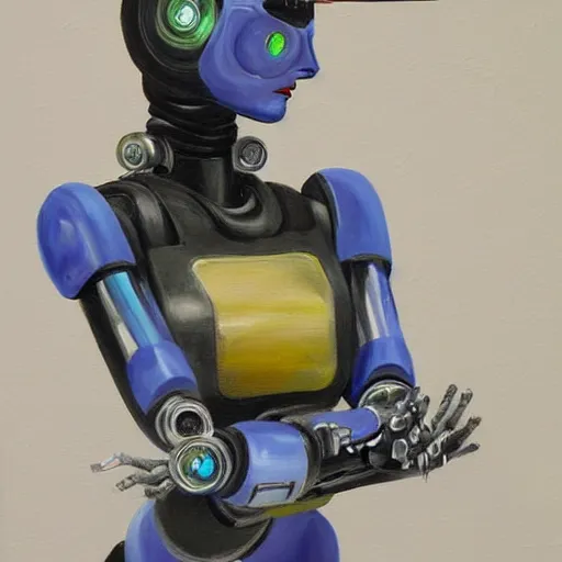 Prompt: robot woman, painting, detailed, dystopic