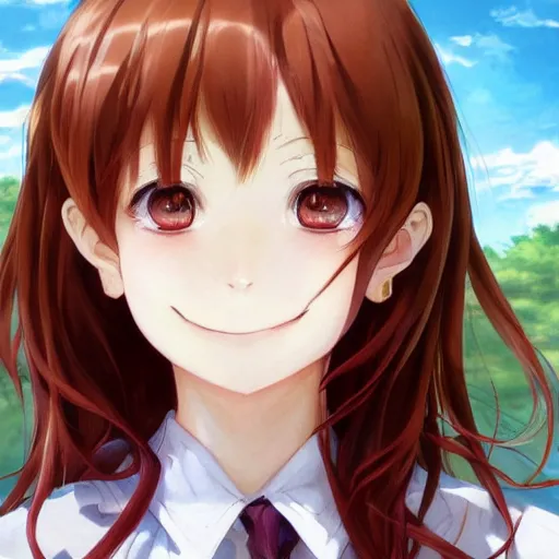 anime girl with light brown hair and blue eyes