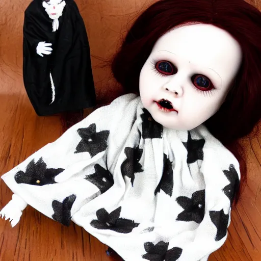 Image similar to creepy doll cursed witchcraft black eyes toy lucian freud dark black background doll satanic blood