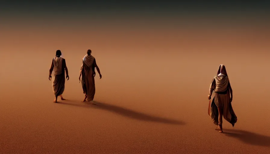 Image similar to desert people walk through the desert,, dunes, fine details, digital art,, cinematic light, photorealistic, by greg rutkowski, by stephan koldi, 4 k,