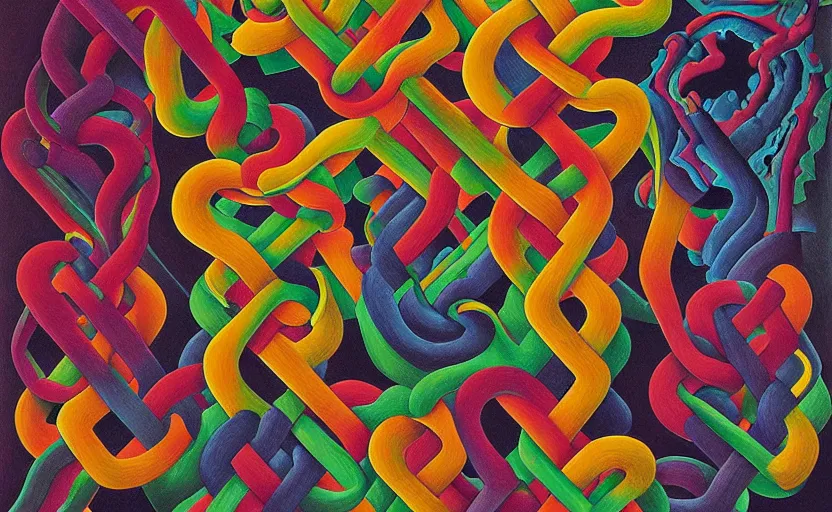 Image similar to close up of twisting faces full of pain pleasure fear love joy and agony. detailed abstract painting by josef albers, by mc escher, by raqib shaw, japanese popsurrealism,