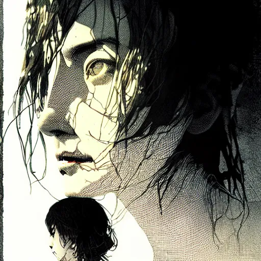 Image similar to portrait top light, by killian eng and bernie wrightson and martin deschambault and conrad roset, inspired by city of lost children, etching, fine, sharp high detail,