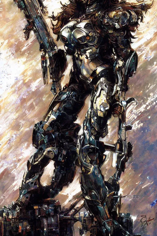 Image similar to full body girl metal armor painting by gaston bussiere, yoji shinkawa