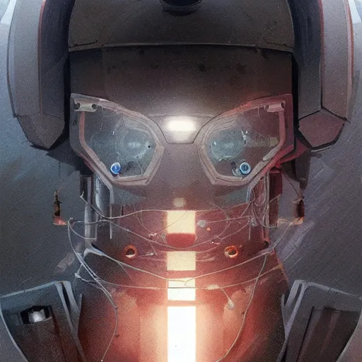 Image similar to detailed character concept art close up portrait of a detailed and hi - tech reconnaissance robot in an empty chamber, artstation, award - winning realistic sci - fi concept art by greg rutkowski and yoshitaka amano, in the style of moebius, flat pop color surrealist artwork.