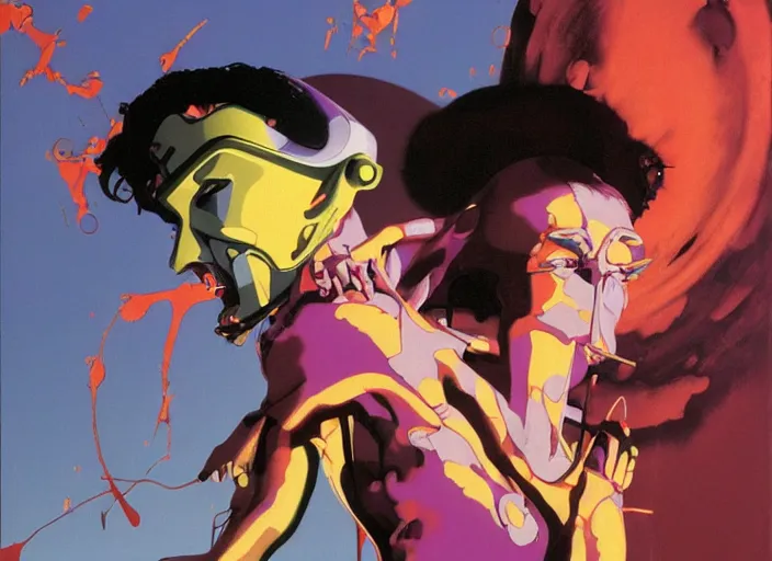 Prompt: a still from the tv series neon genesis evangelion by francis bacon, surreal, norman rockwell and james jean, greg hildebrandt, and mark brooks, triadic color scheme, by greg rutkowski, syd mead and edward hopper and norman rockwell and beksinski, dark surrealism, orange and turquoise and purple and pink