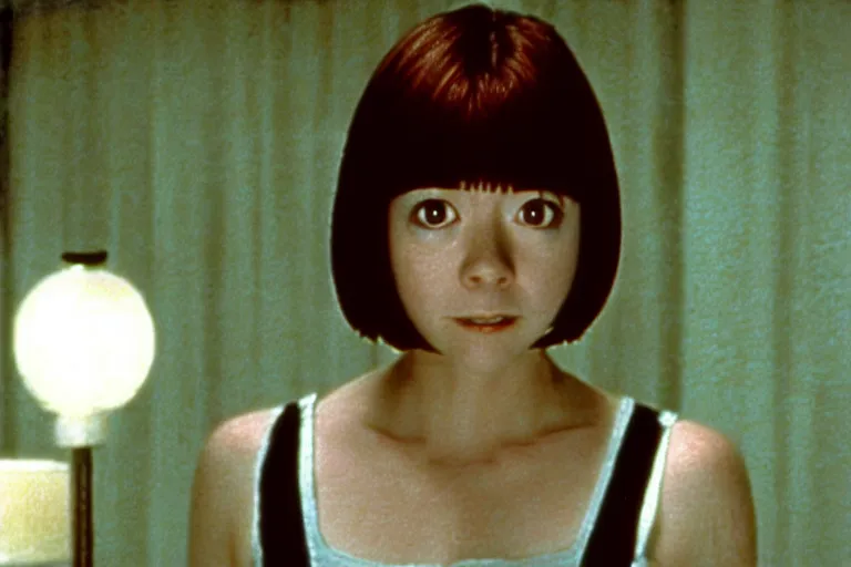 Image similar to cute young alyson hannigan with short hairs in japanese horror movie