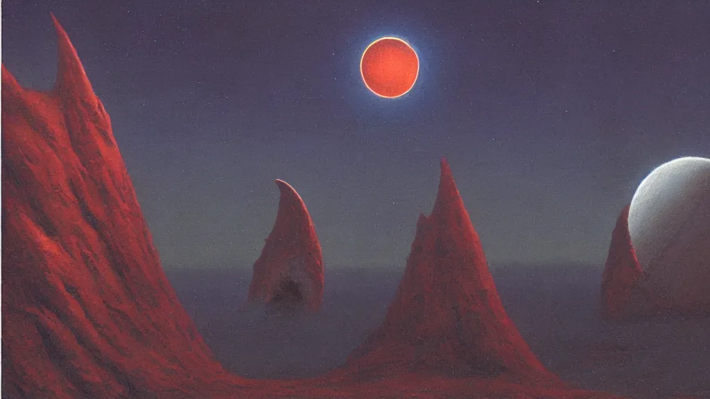 Image similar to mysterious sculpture of an alien crescent moon by paul lehr and john schoenherr, cinematic matte painting