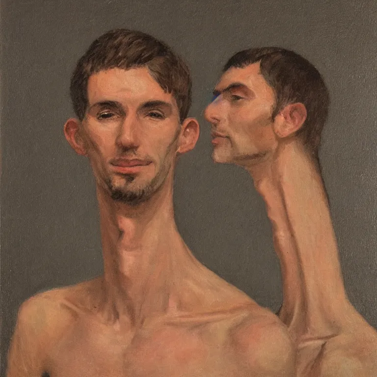 Prompt: portrait of a man with a 6 foot long neck