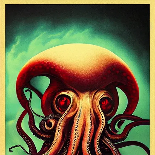 Image similar to queen octopus with a giant eyeball pearl head by Anato Finnstark, Tom Bagshaw, Brom