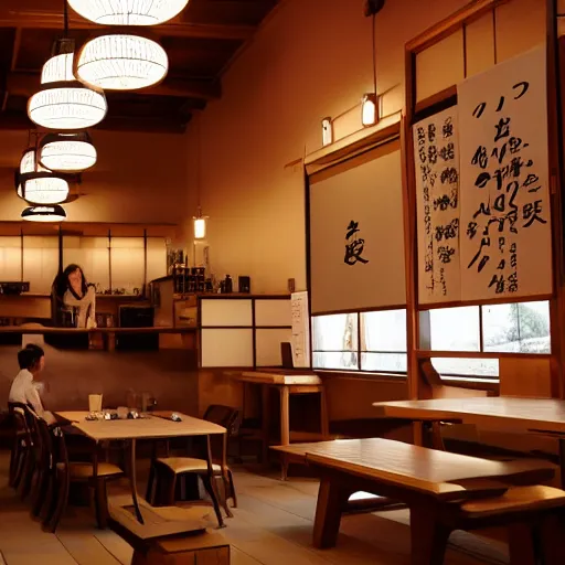 Image similar to a warmly lit photograph of the interior of a japanese style coffee shop named'arizona ', realistic