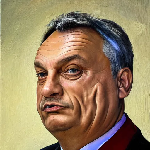 Image similar to viktor orban after many beers, anatomically correct, oil painting, highly detailed