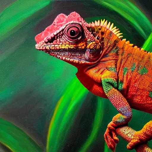 Prompt: cute chameleon colorful luminescent detailed oil painting 4 k