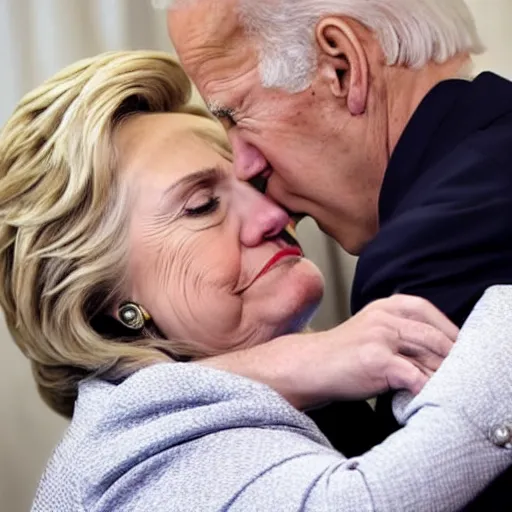 Image similar to up close of joe biden and hillary clinton cuddling on a loveseat