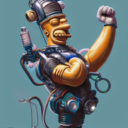 Image similar to Homer Simpson as a cyborg, art deco design, by Mandy Jurgens and Warhol, Ernst Haeckel, James Jean, artstation, concept art