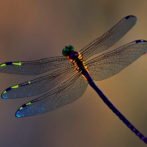 Prompt: Dragonfly made of fire