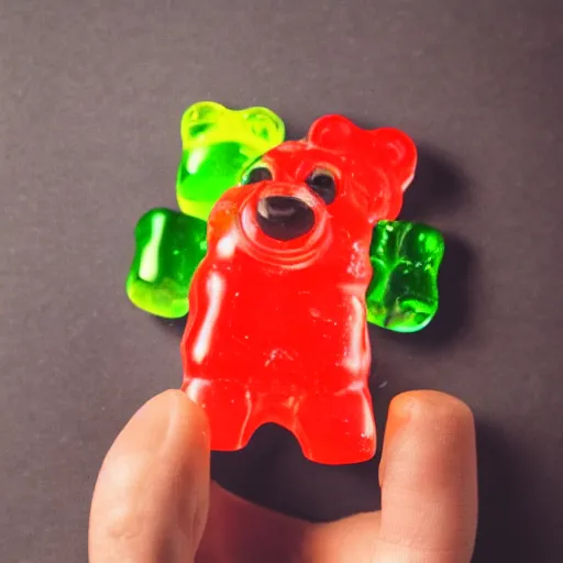 Image similar to gummy bear holding a machine gun