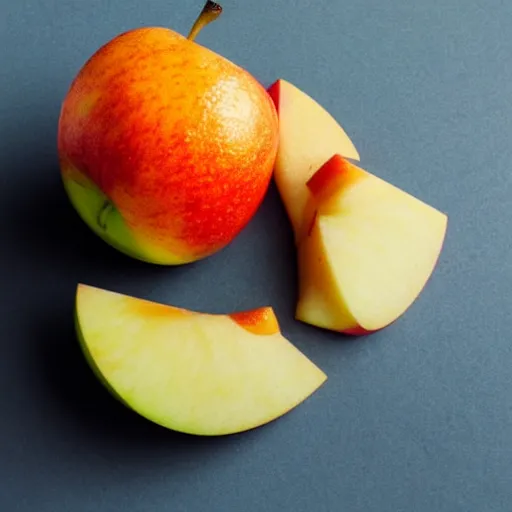 Prompt: an apple slice with the insides of an orange, orange apple