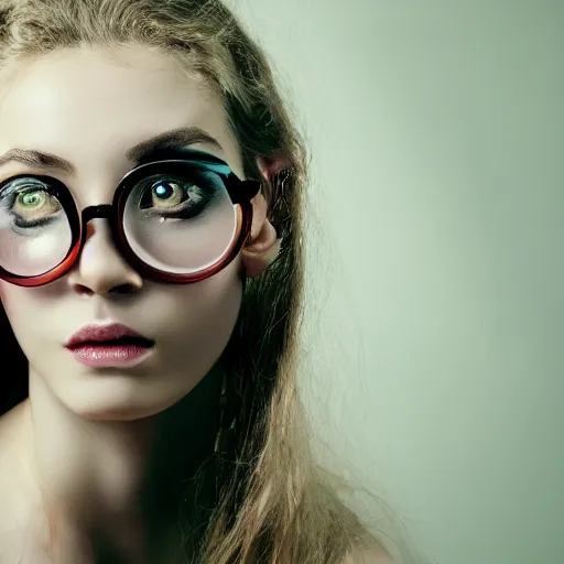 Image similar to surreal photography of beautiful female model portrait with four eyes, photography, cinematic, film still