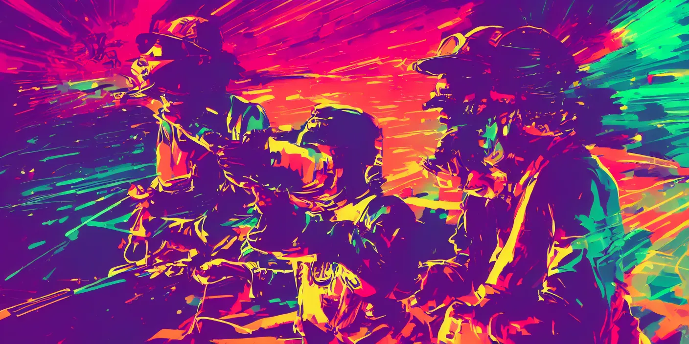 Image similar to rapping into microphone, silhouette, huge crowd, outrun, hip hop, digital art, Aurora borealis, trending on Artstation, professional artist, detailed, 4k