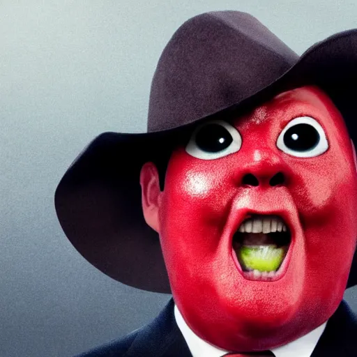 Prompt: screaming kevin spacy with red face as a pepper