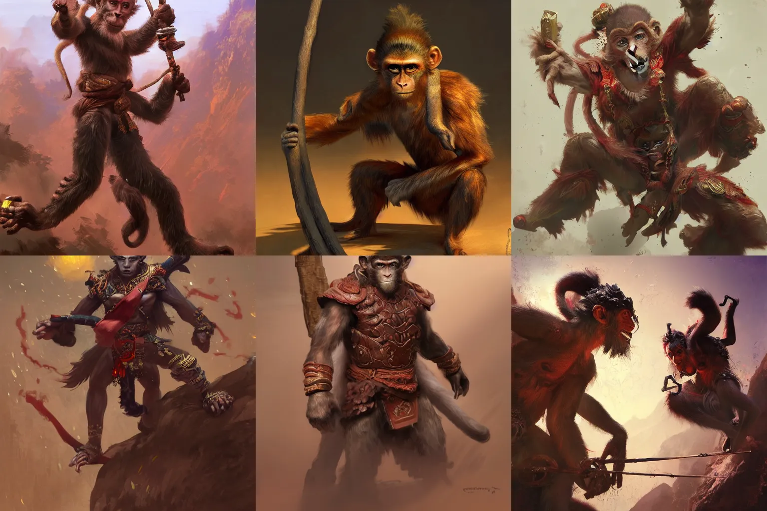 Prompt: tang mo, vastayan,Vanara , humanoid monkey fantasy race ,wukong, monkey king, by craig mullins, featured on artstation