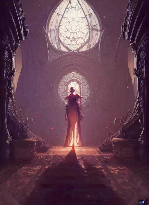 Image similar to Highly detailed portrait of Ainz Ooal Gown, Stephen Bliss, unreal engine, fantasy art by Greg Rutkowski, Loish, Rhads, ferdinand knab, Makoto Shinkai and Lois van baarle, ilya kuvshinov, rossdraws, Tom Bagshaw, alphonse mucha, global illumination, radiant light, detailed and intricate environment