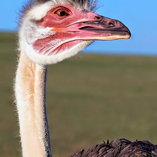 Image similar to ostrich with the head of a velociraptor, highly detailed photo