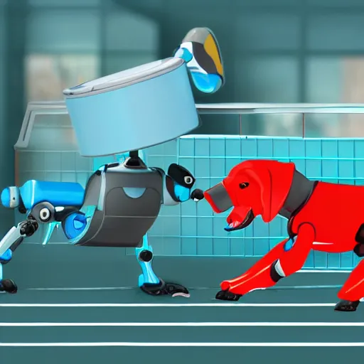 Image similar to robot dog playing frisbee, cyborg android animal, dog, cyborg, metal dog