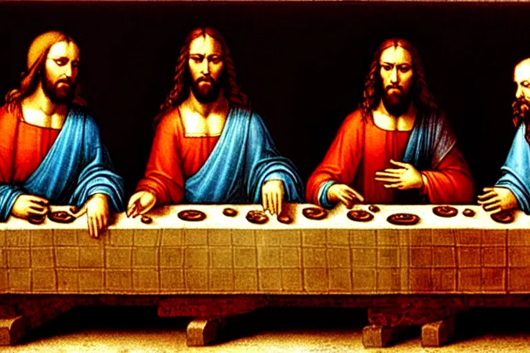 Image similar to programmer jesus christ programming a computer during the last supper by leonardo davinci