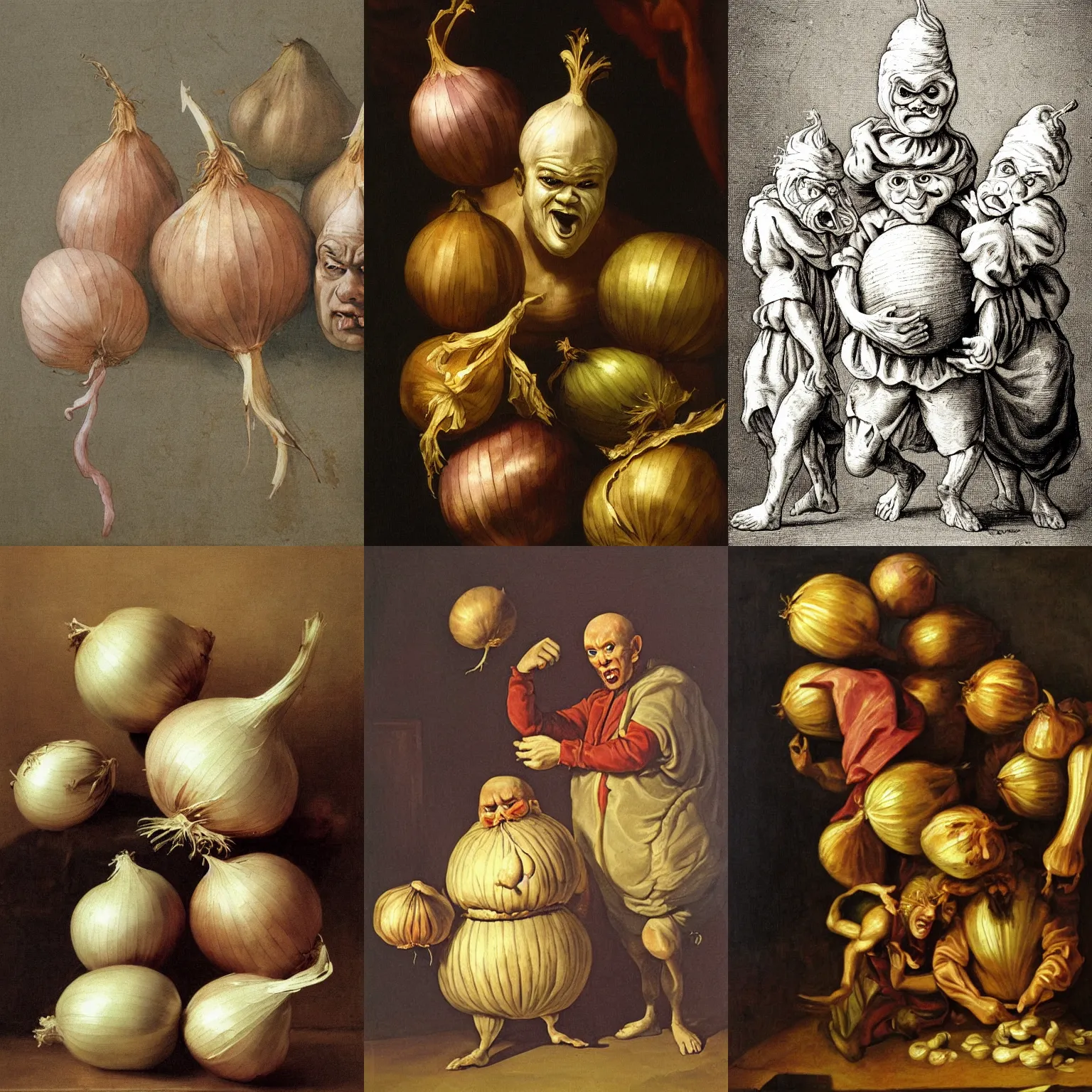 Prompt: onion thug, baroque painting, menacing onion guy, threating