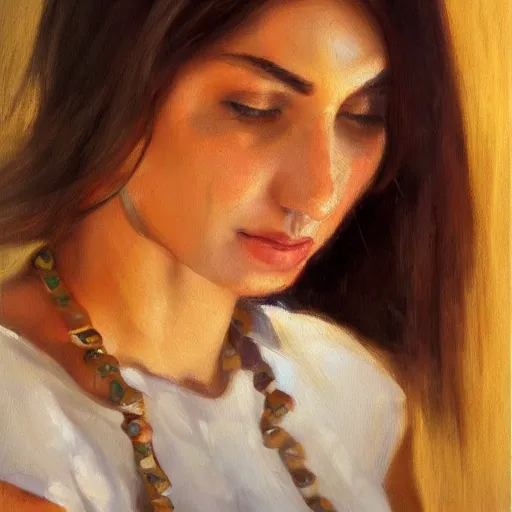 Image similar to beautiful italian woman in tuscany, oil painting, artstation, photorealistic