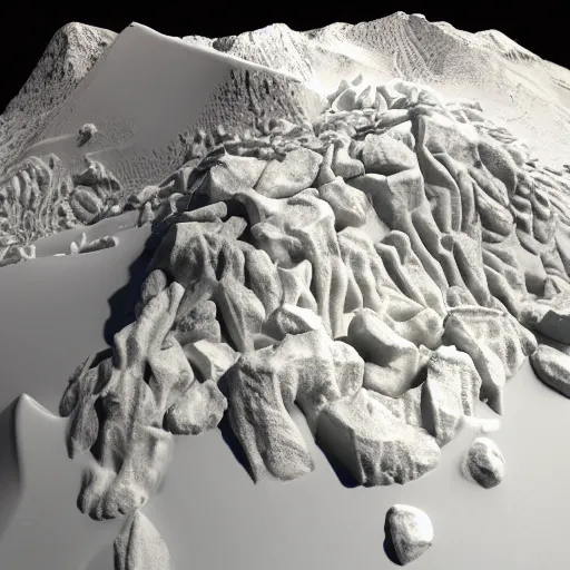 Prompt: a highly detailed 3 d model of an avalanche made of potatoes