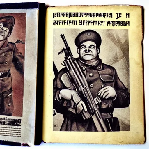 Image similar to soviet newspaper with photo of shrek as soviet sniper of red army, with rifle, ww 2, portrait